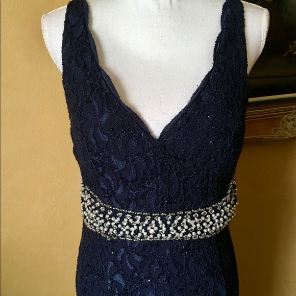My Michelle Dresses & Skirts - My Michelle Navy Sequin Lace Bead Gown 12/14